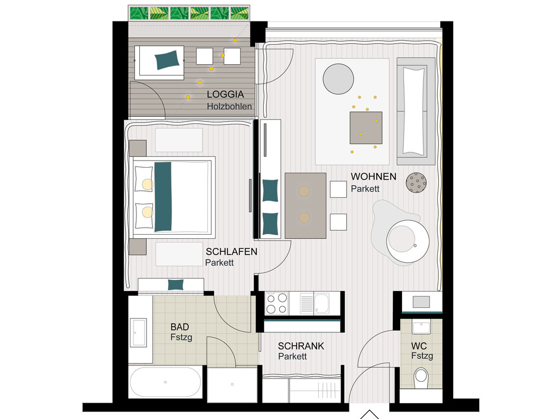 Appartment-Grundriss einer Spa & Golf Residenz